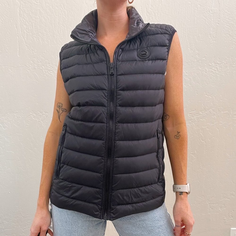 Michael Kors Duck Down Black Zip Up Puffer Vest